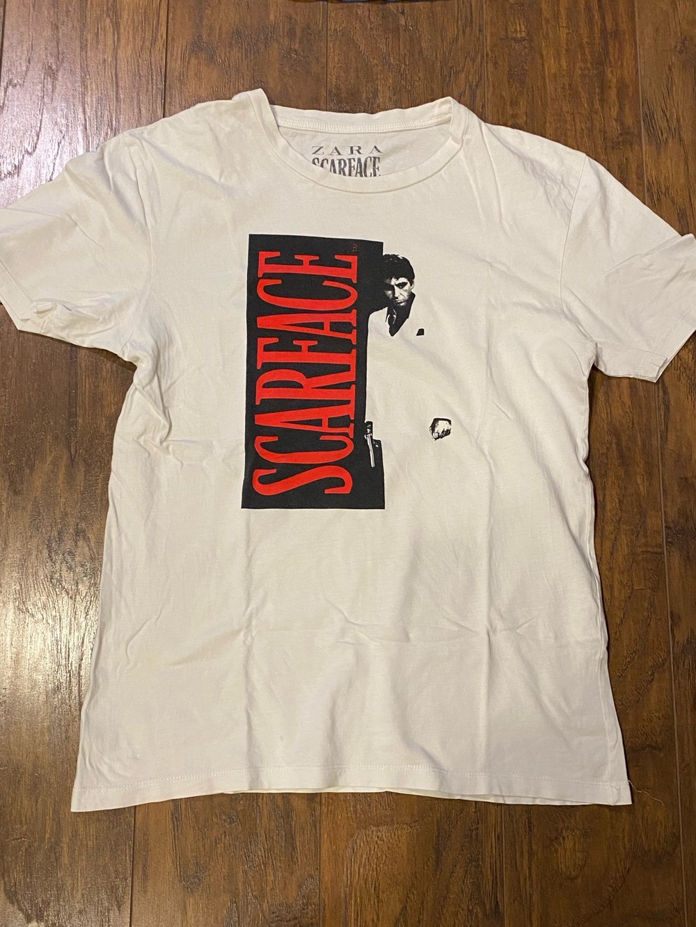 Zara White Tee with Red & Black Scarface Graphic